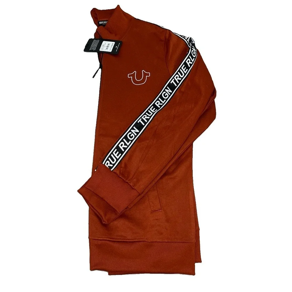 True Religion Men's Logo Tape Track Jacket Orange Burnt Full Zip Small (21-b69)